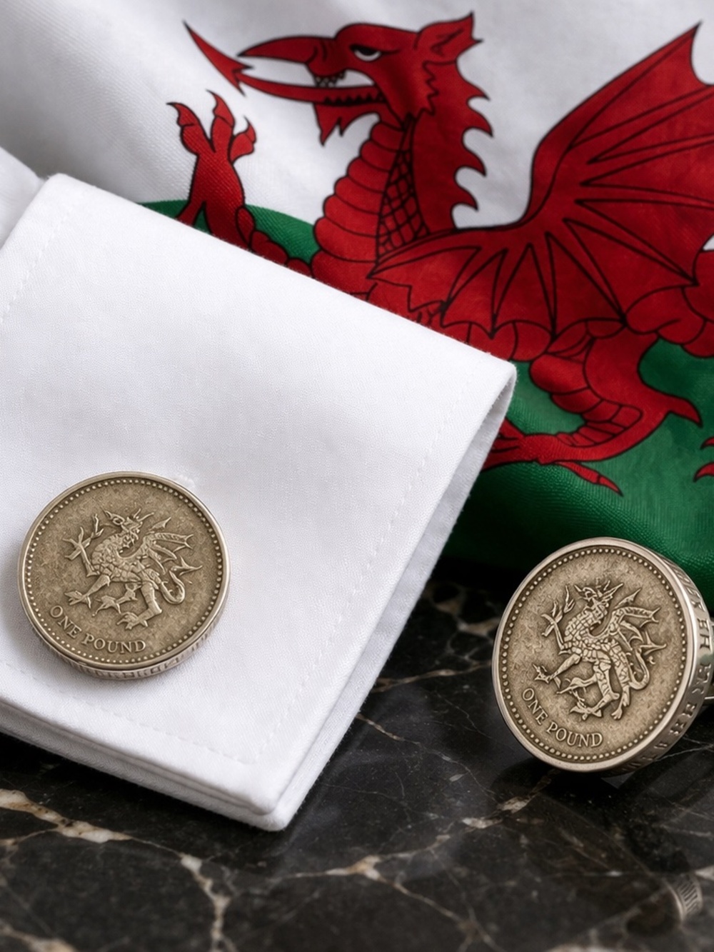 🇬🇧 British £1 Coin Cufflinks – Welsh Dragon | Vintage Sterling Look